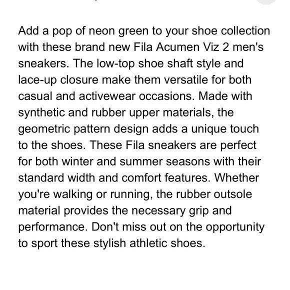 💚FILA ACUMEN VIZ 2 MENS SHOE-NWOT-NEON GREEN/BLACK-7💚 - Picture 10 of 10
